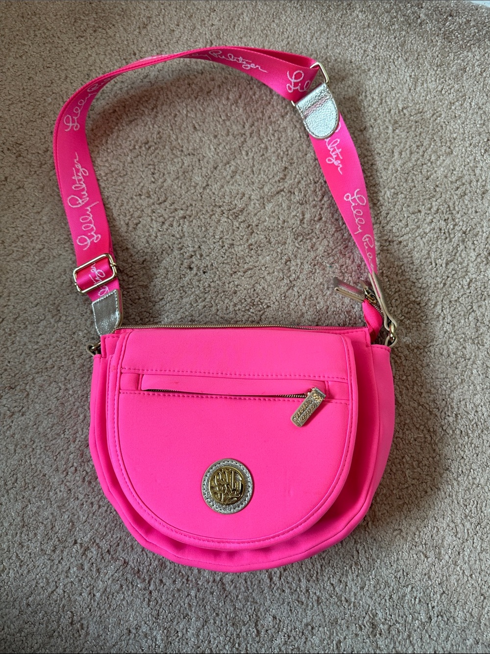 Lilly Pulitzer Neon Pink Crossbody Bag with Branded Strap